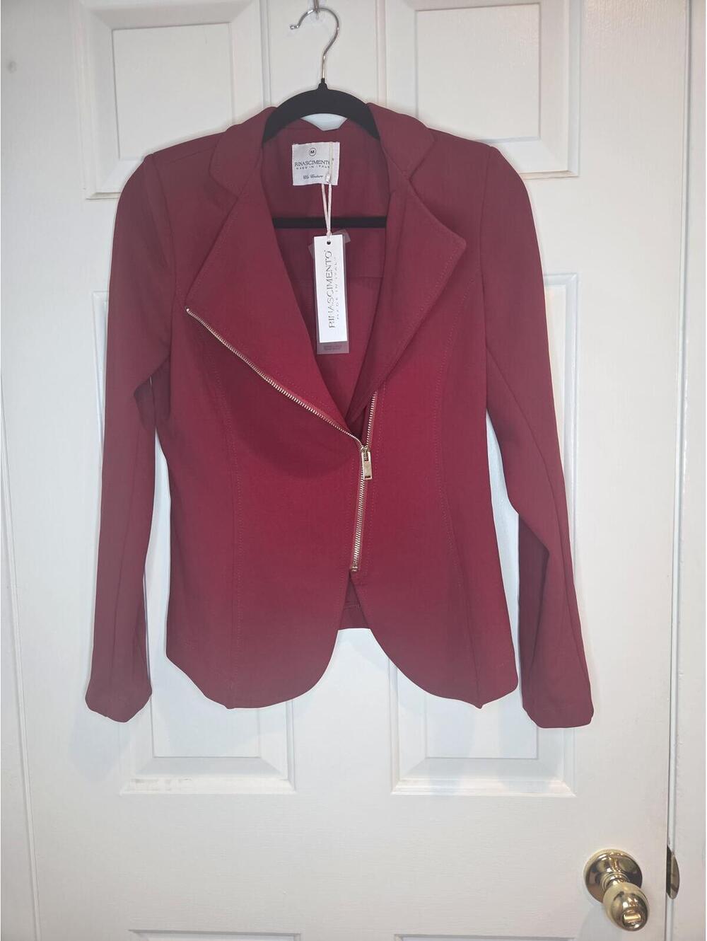 Rinascimento Burgundy Moto-Style Asymmetrical Zip Blazer Size M